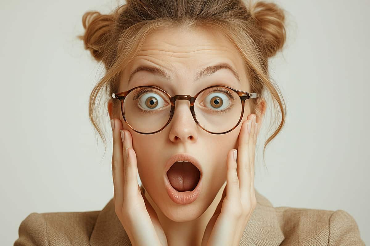 A woman hearing shocked Tenant Stories, holding her face and gasping in amazement